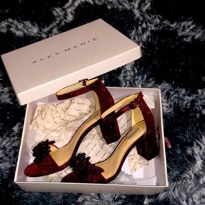 Alex Marie, Harlean Ornament Detail Block Heel, size 8.5 W Wide. Burgundy
